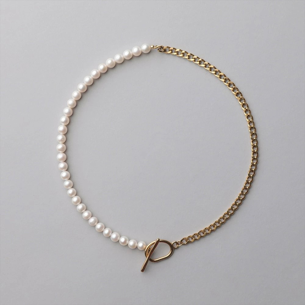 Freshwater Pearls Half Chain Necklace 6.5 - 7.0 mm in stainless steel